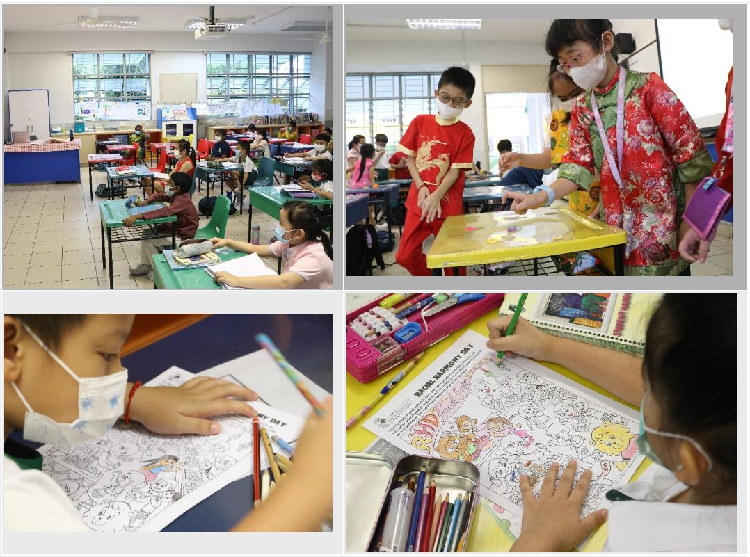 Students enjoying the Racial Harmony Day assembly talk in class as well as CCE lessons and activities specially prepared for them to help them better understand the diverse cultures in Singapore