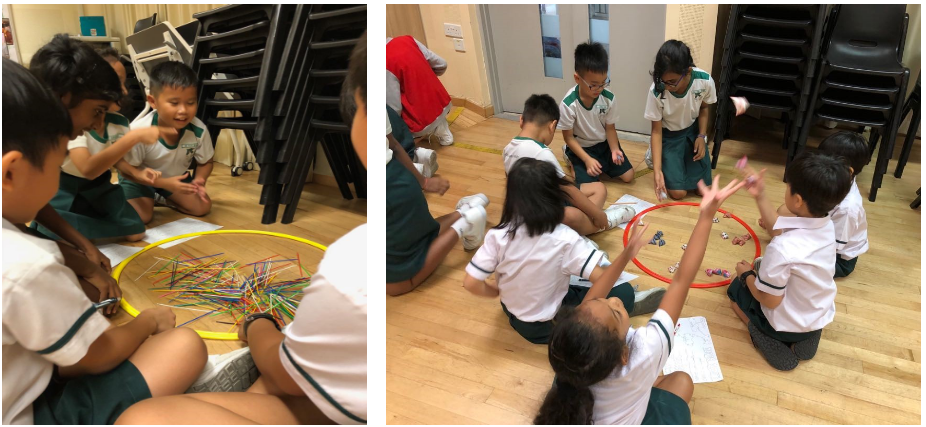 New international students and Singapore Permanent Residents playing local traditional games with their buddies.