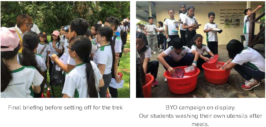 Final briefing before setting off for the trek & our students washing their own utensils after meals